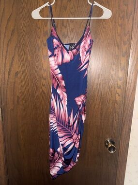 Windsor Navy Dress with Pink Tropical Leaf Print